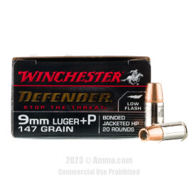 Image of Winchester Defender 9mm +P Ammo - 20 Rounds of 147 Grain Bonded JHP Ammunition