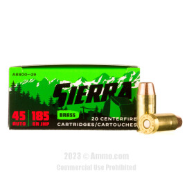 Image of Sierra Outdoor Master 45 ACP Ammo - 20 Rounds of 185 Grain JHP Ammunition