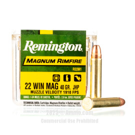 Image of Remington 22 WMR Ammo - 50 Rounds of 40 Grain JHP Ammunition