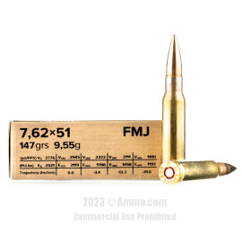 Image of Sellier & Bellot 7.62x51mm Ammo - 20 Rounds of 147 Grain FMJ Ammunition