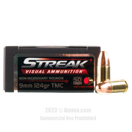Image of Ammo Inc. Streak 9mm Ammo - 50 Rounds of 124 Grain TMJ Non-Incendiary Visual Tracer Ammunition