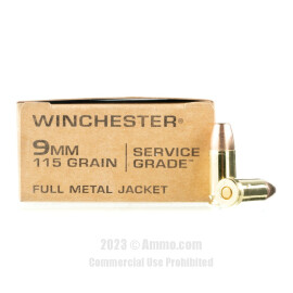 Image of Winchester Service Grade 9mm Ammo - 500 Rounds of 115 Grain FMJ FN Ammunition