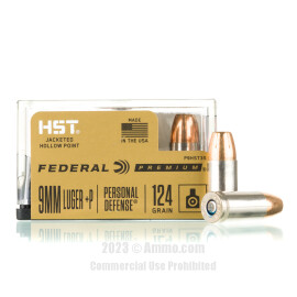 Image of Federal Personal Defense HST 9mm +P Ammo - 20 Rounds of 124 Grain JHP Ammunition
