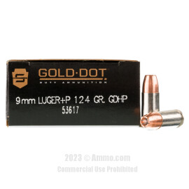 Image of Speer Gold Dot 9mm +P Ammo - 50 Rounds of 124 Grain HP Ammunition