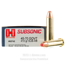Image of Hornady Subsonic 45-70 Govt Ammo - 20 Rounds of 410 Grain Sub-X Ammunition