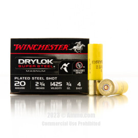 Image of Winchester DryLok Super Steel 20 Gauge Ammo - 25 Rounds of 3/4 oz. #4 Steel Shot Ammunition