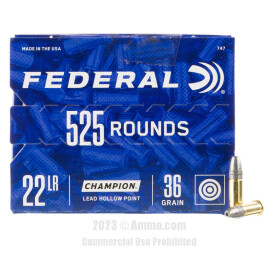Federal Champion 22 LR Ammo - 525 Rounds of 36 Grain LHP Ammunition