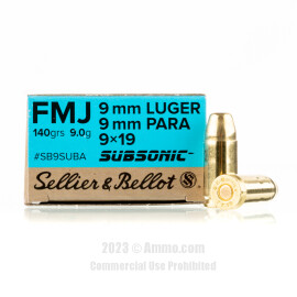 Image of Sellier and Bellot 9mm Ammo - 50 Rounds of 140 Grain FMJ Subsonic Ammunition