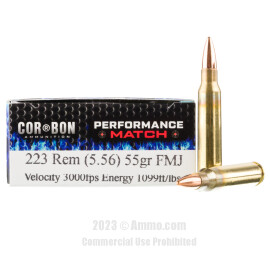 Image of Corbon Performance Match 223 Rem Ammo - 20 Rounds of 55 Grain FMJ Ammunition