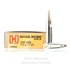 Image of Hornady Critical Defense 308 Win Ammo - 20 Rounds of 155 Grain FTX Ammunition