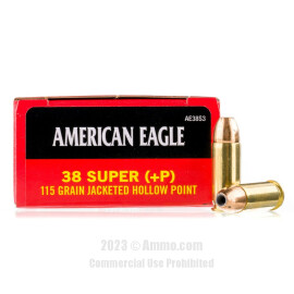 Image of Federal American Eagle 38 Super +P Ammo - 50 Rounds of 115 Grain JHP Ammunition