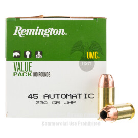 Image of Remington UMC 45 ACP Ammo - 100 Rounds of 230 Grain JHP Ammunition