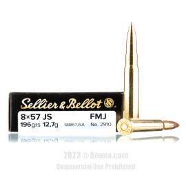 Sellier & Bellot 8mm Mauser Ammo - 20 Rounds of 196 Grain FMJ...