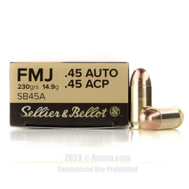 Image of Sellier & Bellot 45 ACP Ammo - 50 Rounds of 230 Grain FMJ Ammunition