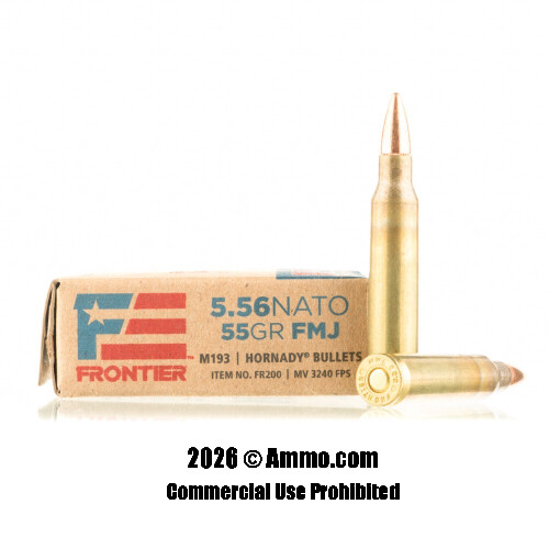 Hornady Frontier 5.56x45 Ammo - 500 Rounds of 55 Grain FMJ M193 Ammunition