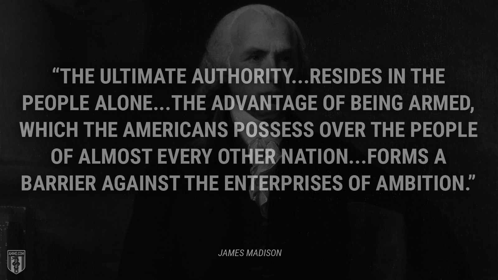 “The ultimate authority. resides in the people alone. The advantage of being armed, which the Americans possess over the people of almost every other nation. forms a barrier against the enterprises of ambition.” - James Madison