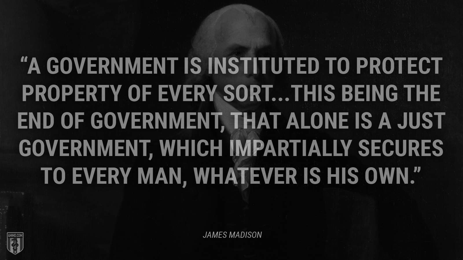“A Government is instituted to protect property of every sort...This being the end of government, that alone is a just government, which impartially secures to every man, whatever is his own.” - James Madison
