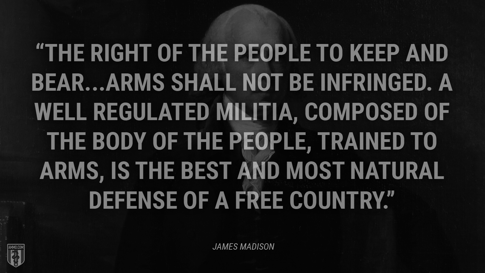 “The right of the people to keep and bear. arms shall not be infringed. A well regulated militia, composed of the body of the people, trained to arms, is the best and most natural defense of a free country.” - James Madison