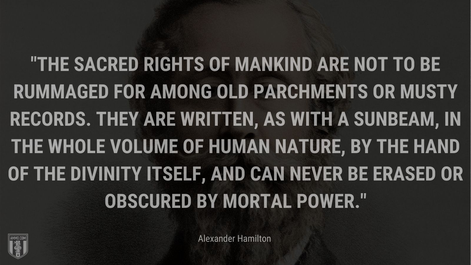 “The sacred rights of mankind are not to be rummaged for among old parchments or musty records. they are written, as with a sunbeam, in the whole volume of human nature, by the hand of the divinity itself, and can never be erased or obscured by mortal power.” - Alexander Hamilton