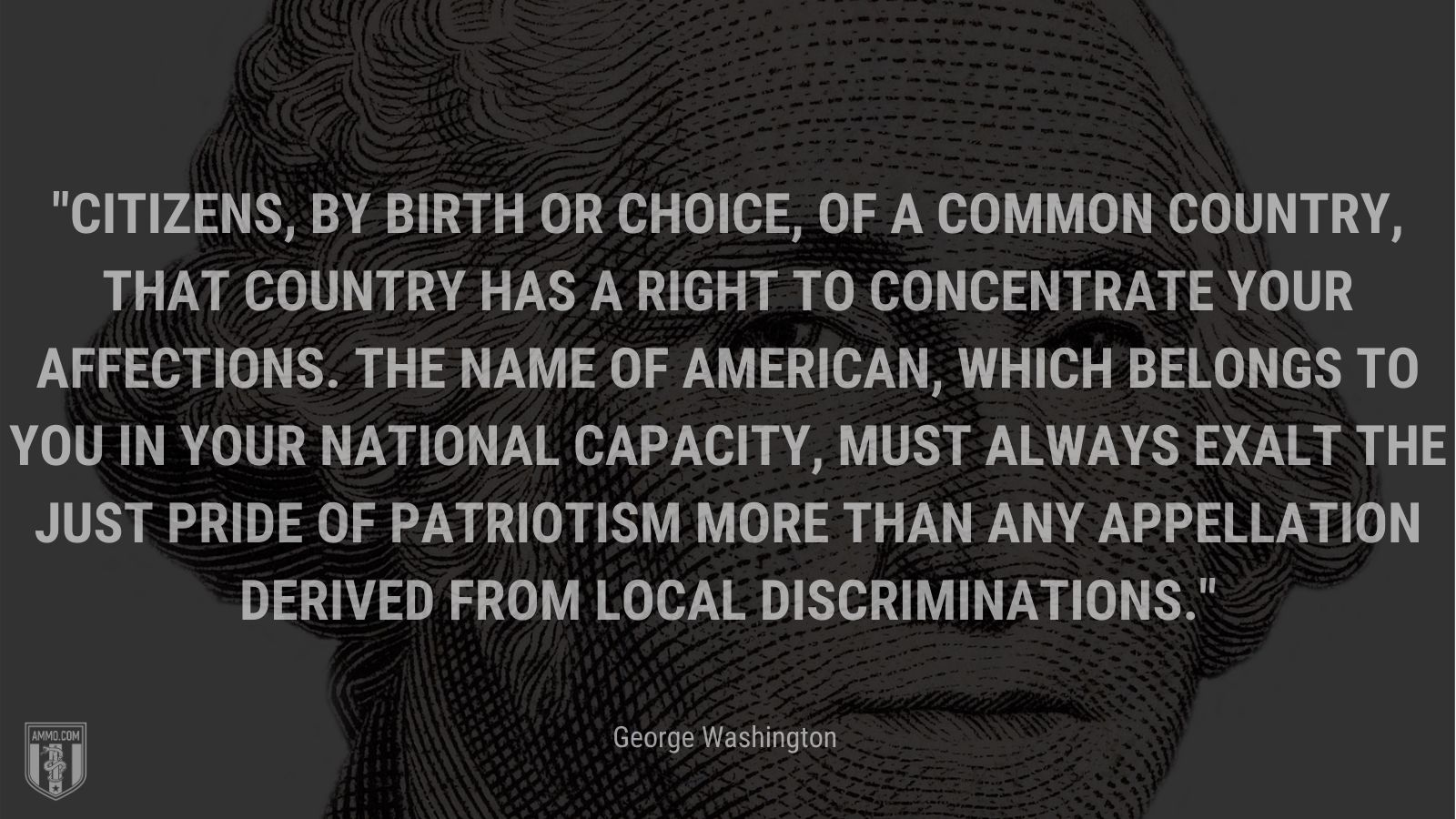 “Citizens, by birth or choice, of a common country, that country has a right to concentrate your affections. The name of American, which belongs to you in your national capacity, must always exalt the just pride of patriotism more than any appellation derived from local discriminations.” - George Washington