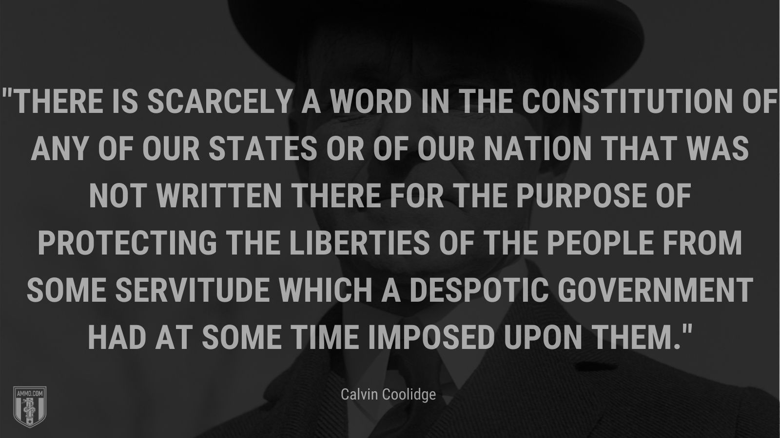 “There is scarcely a word in the constitution of any of our States or of our nation that was not written there for the purpose of protecting the liberties of the people from some servitude which a despotic government had at some time imposed upon them.” - Calvin Coolidge