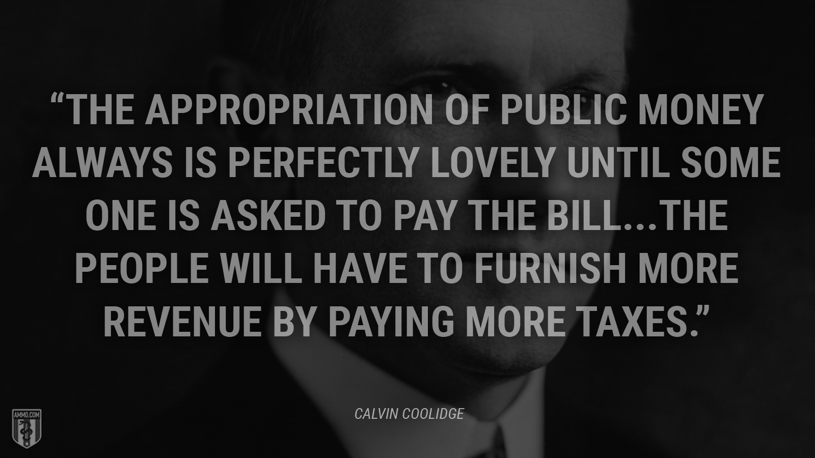 “The appropriation of public money always is perfectly lovely until some one is asked to pay the bill...the people will have to furnish more revenue by paying more taxes.” - Calvin Coolidge