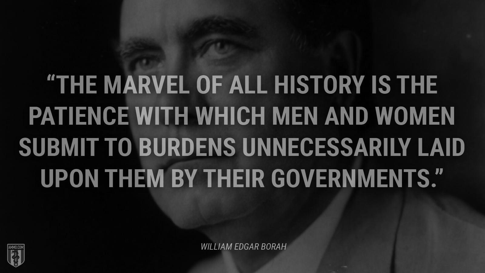 “The marvel of all history is the patience with which men and women submit to burdens unnecessarily laid upon them by their governments.” - William Edgar Borah